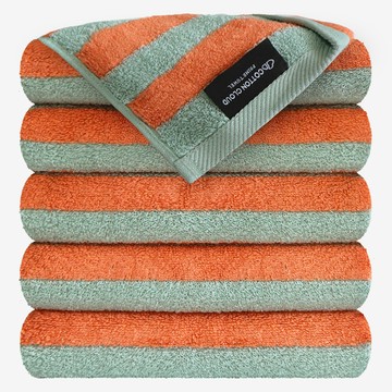 Cotton Cloud 條紋滾邊毛巾 180g 40支混紡紗  橘色 + 綠色  1套