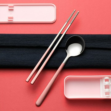 不銹鋼筷子勺子套裝創意可愛便攜餐具盒兩件套【不二雜貨】