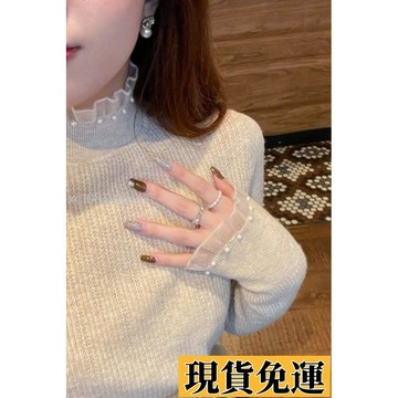 🚚限時下殺🚚女裝秋冬穿搭🔥 秋冬季小香風立領毛衣女修身顯瘦打底衫大碼針織衫珍珠洋氣蕾絲新