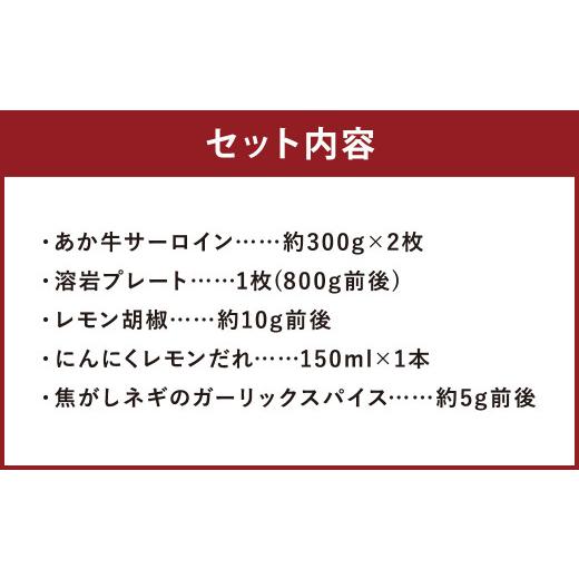 ふるさと納税 熊本県 菊池市 あか牛 阿蘇 溶岩焼き セット にんにくレモンステーキ：約300g×2枚 合計約600g 溶岩プレート付き サーロイン ステーキ 牛肉 …