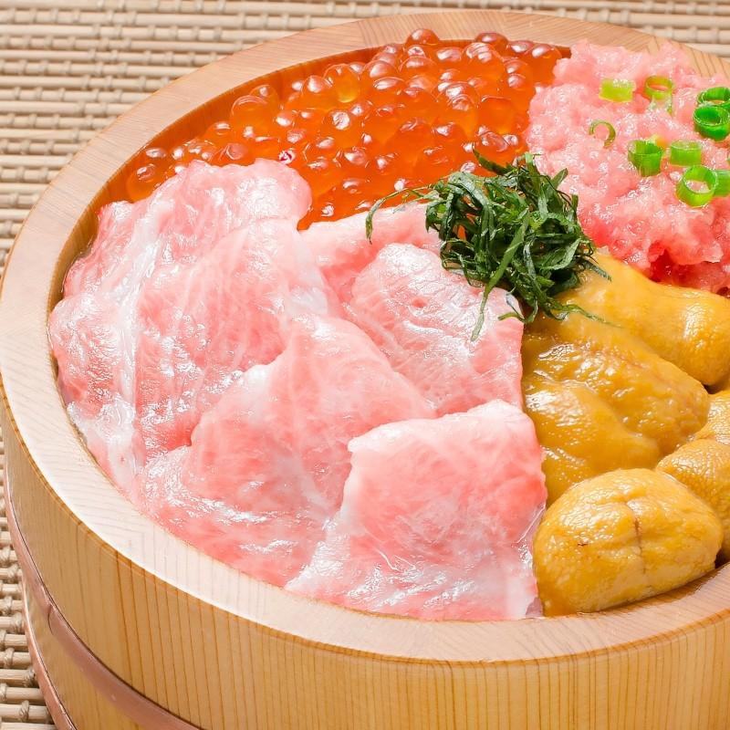 築地の海鮮丼セット（究極 約2杯分）本マグロ大トロ特盛り200g＆無添加生うに＆北海道産イクラ＆王様のネギトロ 単品おせち 海鮮おせち