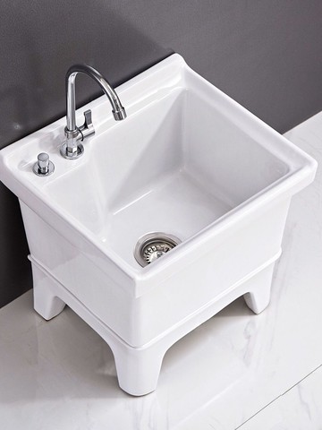 拖把池陽臺小號陶瓷洗拖布池特價墩布池家用衛生間地拖桶自動下水/拖把池/墩布池/水槽池/拖布池