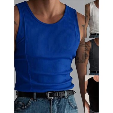 2025夏季針織豎條健身運動休閑修身背心男士無袖男Men's vest