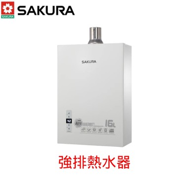 〈原廠安裝〉櫻花熱水器DH-1633F(桶裝/FE式)屋內型強制排氣式16L
