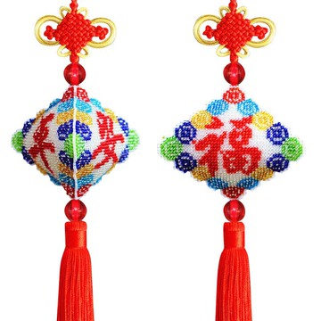 十字繡新款穿串珠子繡平安福立體車內平安符滿珠自己繡汽車小掛。