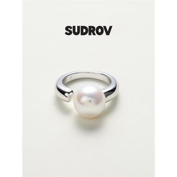SUDROV素覺戒指 輕奢高級感925銀獨特珍珠戒指女設計感簡約指環