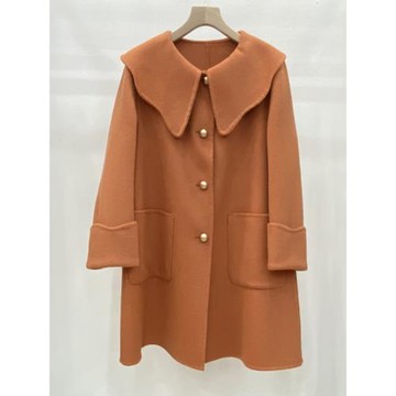 雙面羊絨大衣女2025秋冬新款中長款花邊娃娃領小個子羊毛呢子外套