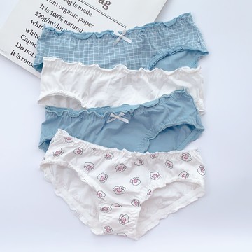 4條裝 純棉內褲女低腰木耳邊可愛簡約日系少女棉質透氣女士三角褲