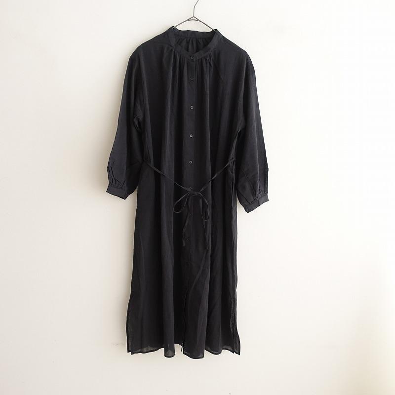 未使用タグ付 クロスアンドクロス 上質 綿 ギャザーワンピース バンドカラー 黒 toogood トゥーグッド Toogood *THE ARTIST DRESS ギャザー