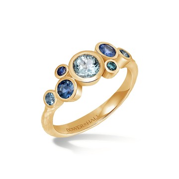 18k Sapphire & Aquamarine Cascade Cluster Ring