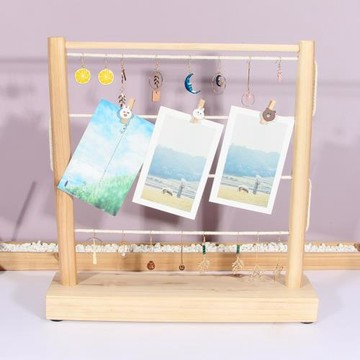 創意麻繩夾子相框相架實木桌面照片墻組合耳環掛架耳飾收納展示架