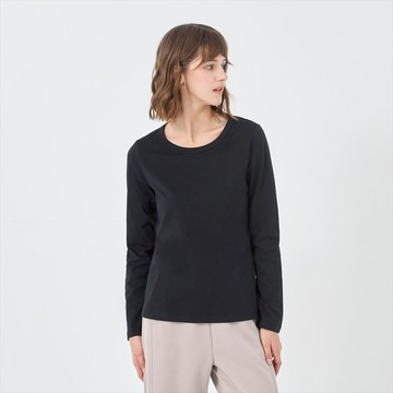 GIORDANO 女裝素色圓領T恤-09 標誌黑