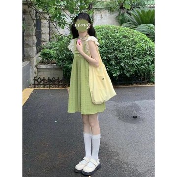 小清新學院風套裝女夏季小個子甜美減齡飛飛袖連衣裙防曬衫兩件套