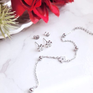 【新年福袋】小春日和。花朵造型白鋼耳針+手鍊  新年限定