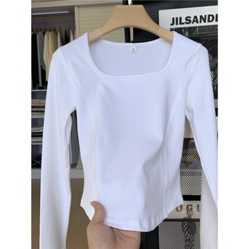 簡約基礎長袖打底衫女內搭春秋新款設計感別致魚骨上衣修身t恤女