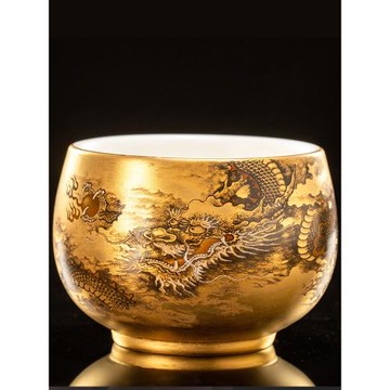 輕奢高檔純手工龍鎏金建盞主人茶杯個人專用養生單杯大號喝茶杯子