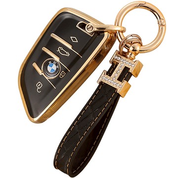 Hamate BMW 奢華金 TPU 鑰匙殼 + 鑰匙圈套組  C Type HMT_BMW208  黑色