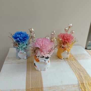 永生玫瑰盆花 招財貓|注連繩|達摩|布丁甜點鳳梨七夕情人節花束中