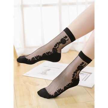 襪子女鴻思羽四季超薄中長筒棉底水晶防勾玻璃絲吸汗防滑隱形短襪