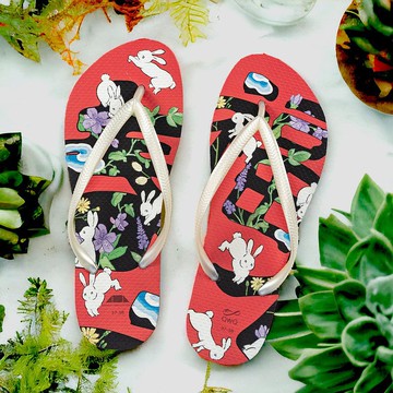 女夾腳拖鞋 吉文考古聯名款 防滑防水 人字涼拖鞋 -春到福到-