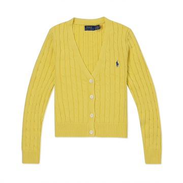 Polo Ralph Lauren RL 熱銷V領刺繡小馬麻花開襟外套(女)-黃色