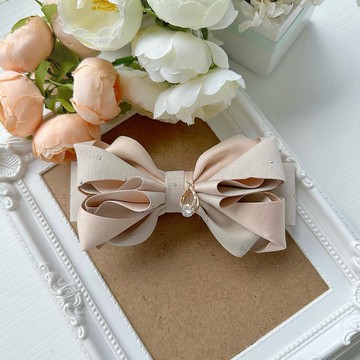 彈夾-燙鑽氣質蝴蝶結髮夾-杏色