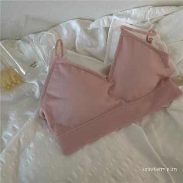 “桃子味的晚風”莫代爾螺紋吊帶美背無尺碼女內衣少女無鋼圈文胸