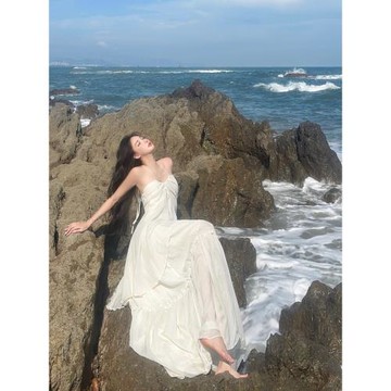 hi么么 【僅此一家店】（月光少女）穿搭套裝裙子海邊度假長裙女