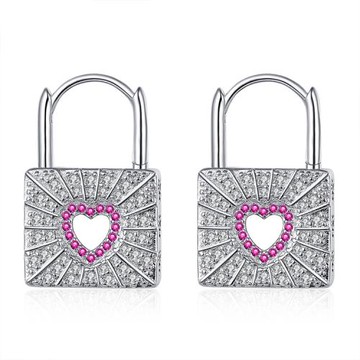 【ANGEL】愛情心鎖設計水鑽鏤空耳環(銀色)