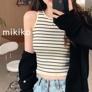 台灣現貨｜彈力針織短款背心【U30202】寬肩背心 條紋針織 短款 內搭 彈力 打底衫 無袖 寬肩 背心 無袖上衣