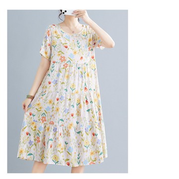 繽紛色彩幸福甜菜短袖連身裙洋裝(3XL有做/ 蛋糕裙/ 拼接剪裁 /涼感綿綢)