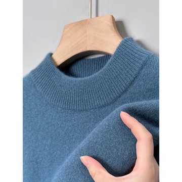 GAKES TOMIER毛衣男士冬季加厚藍色半高領休閑套頭針織打底衫上衣