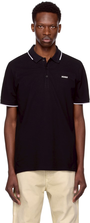 HUGO 黑色 Stretch Cotton Slim-Fit Logo Polo 衫
