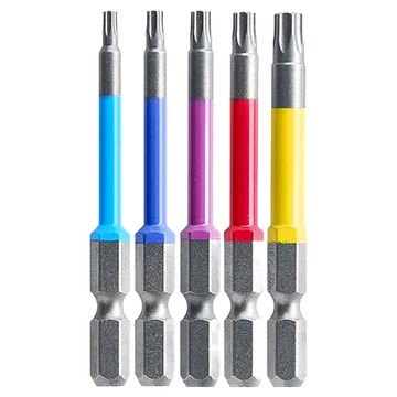 AnEX 安耐適 彩色星形六角起子頭組 Set 5支 T10 T15 T20 T25 T30 6.35mm六角軸 65mm長  1盒