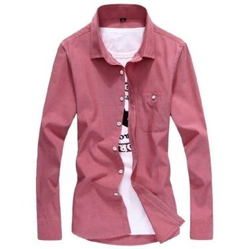 夏季男士修身韓版棉襯衫潮牌純色長袖襯衣春薄學生衣服青少年外套