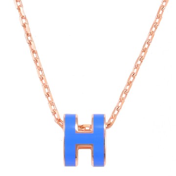 HERMES MINI POPH 經典橢圓H造型項鍊.玫瑰金/藍