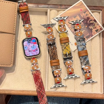 可愛熊拼色 毛呢錶帶 適用 Apple Watch 11代 10 9 8 7 6 5 SE 42mm 46mm 蘋果錶帶