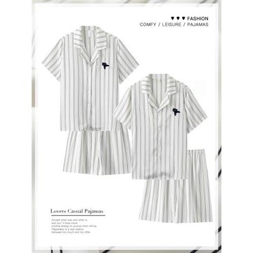 情侶睡衣女夏季冰絲短袖短褲家居服夏天薄款仿真絲綢大碼男士套裝