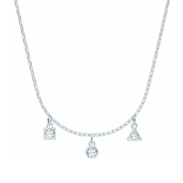 【SWAROVSKI】圓形三角正方形鑲鑽墜鍊-銀