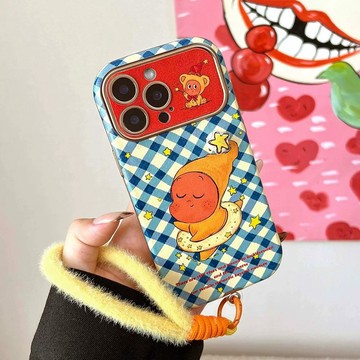 跳舞的星星人適用iPhone17promax帶毛絨掛鏈蘋果16手機殼圓邊貼皮15plus大視窗14防摔13新品12保護殼