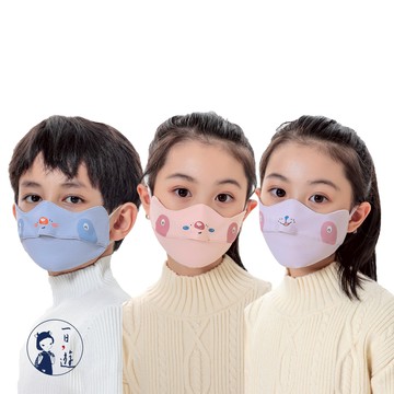 NicoFun 愛定做 3入 兒童防風保暖3D 浣熊插畫口罩 透氣護眼角 N95熱風棉防護口罩(可水洗 可調式耳扣)
