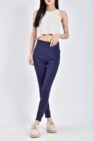 加購優惠(S) 質感運動網紗設計感透膚藍色長褲