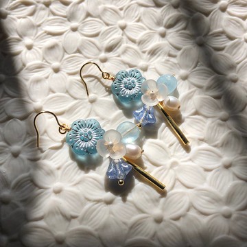 【若桑】【歲石記】藍色知更鳥。海藍寶石。手作耳環。三月誕生石