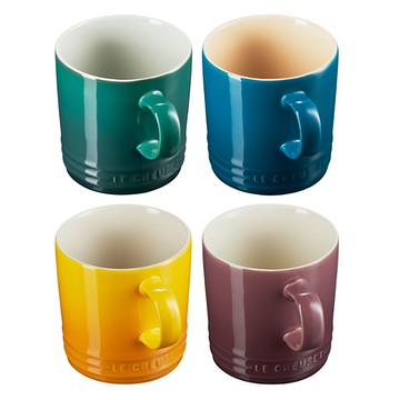 LE CREUSET 綠境花園系列 英式馬克杯組 一套四入 350ml  湖水藍色 + 綠光森林 + 無花果 + 杏桃黃色  1組