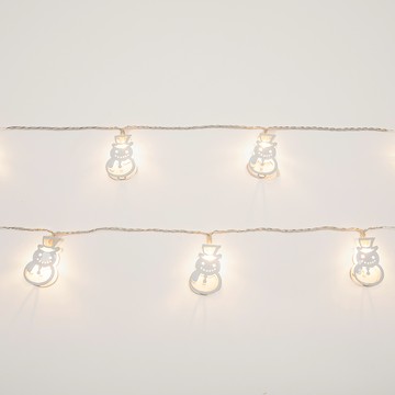 10LED暖白光聖誕雪人燈串-電池盒+USB
