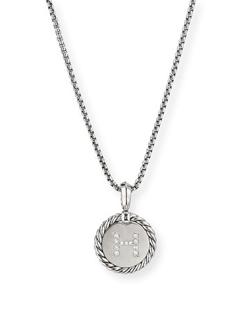 18mm Initial Cable Collectibles Charm Necklace with Diamonds in Silver