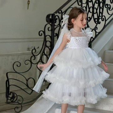 100-150 花開輕舞透紗蕾絲蛋糕禮裙