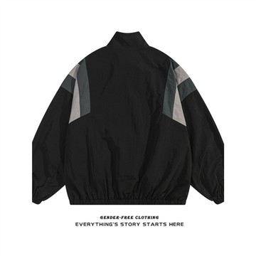 【HOT 本舖】男装美式運動撞色立領風衣男女夾克寬鬆oversize潮牌情侶衝鋒衣外套