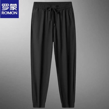 羅蒙大碼男士冰絲小腳褲寬松秋冬季胖子大號休閑褲男速干運動長褲