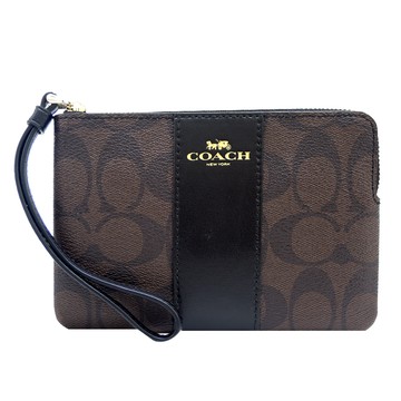 COACH 燙印馬車PVC直紋拉鍊手拿包（咖啡黑） _廠商直送